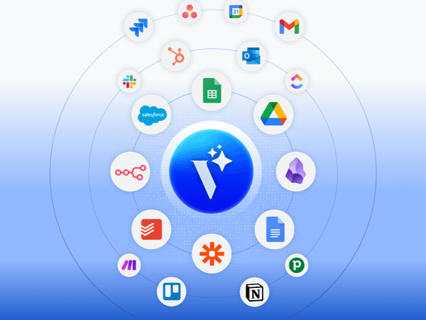 Voicie logo surrounded by integration icons - Salesforce, Google Sheets, Slack, Zapier, Notion, and more