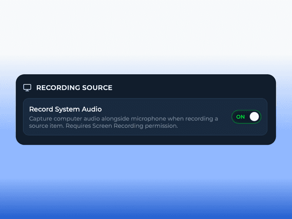 Ustawienia Voicie - Record System Audio włączone do przechwytywania dźwięku z komputera