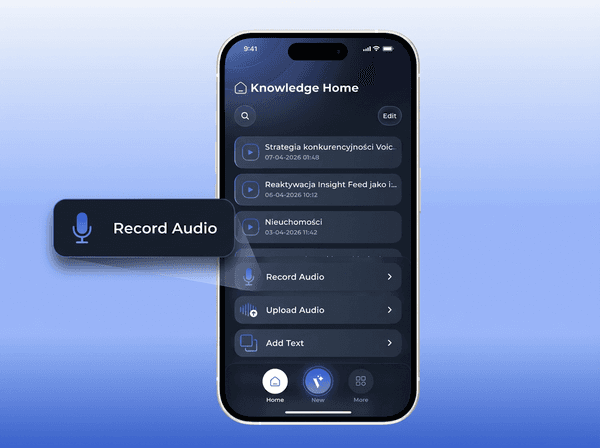 Voicie app on iPhone - Record Audio button on Knowledge Home screen