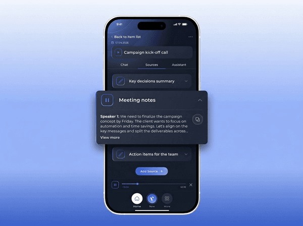 Voicie app on iPhone - voice note transcription from a meeting
