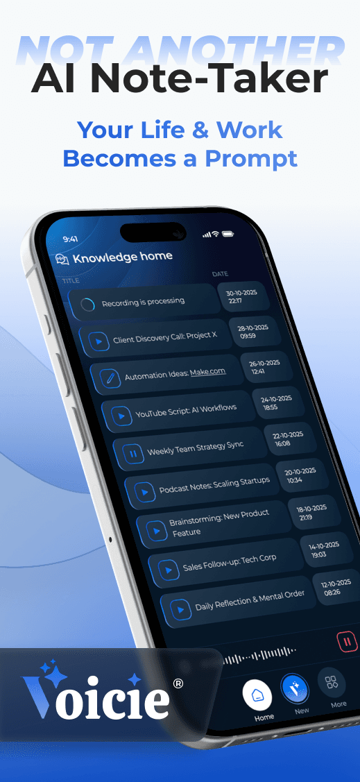 Voicie Knowledge Home screen on iPhone with organized note catalogs