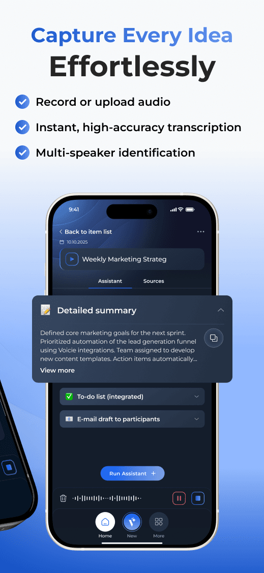 Voicie voice recording with instant transcription and speaker identification