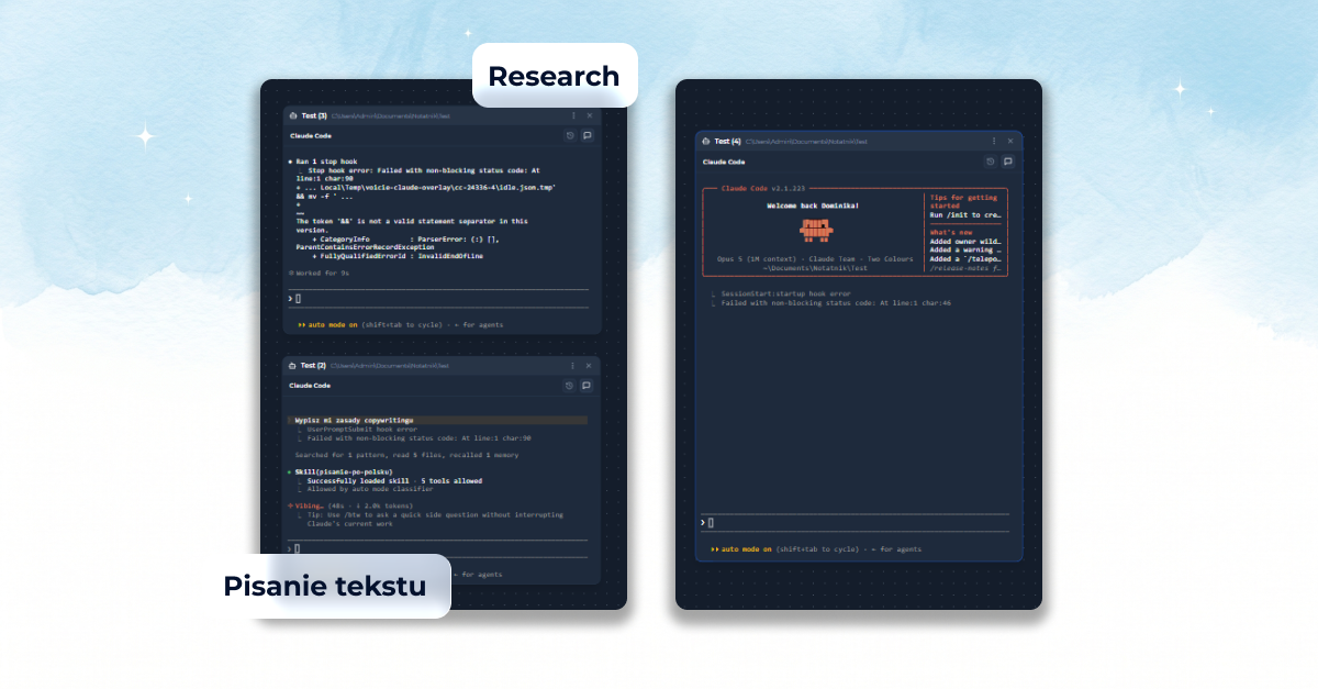 Several AI agents working at once on one board in Voicie - separate boxes for research and writing
