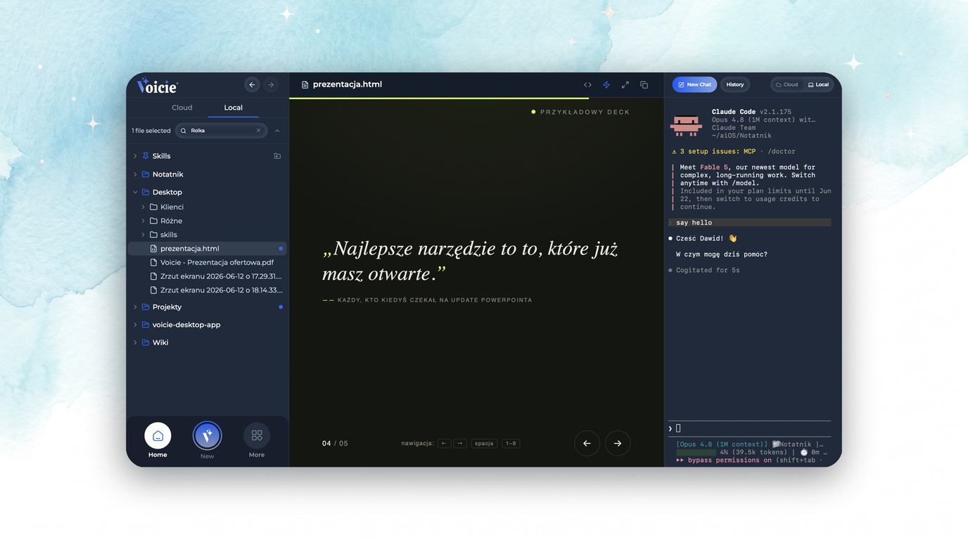 HTML preview in Voicie - rendering an HTML document (a presentation) right inside the app